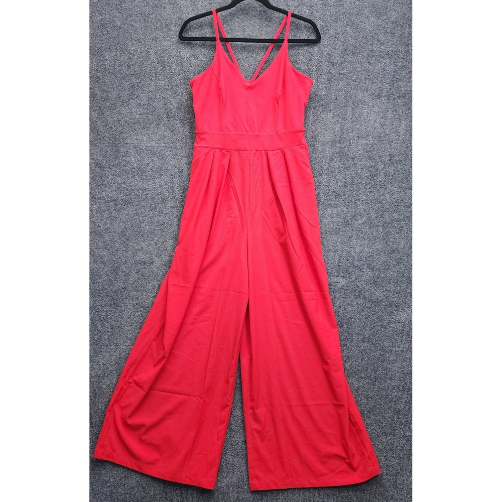 Halara Womens V-Neck Strappy Wide Leg Jumpsuit Red Formal Cocktail Maxi Petite M